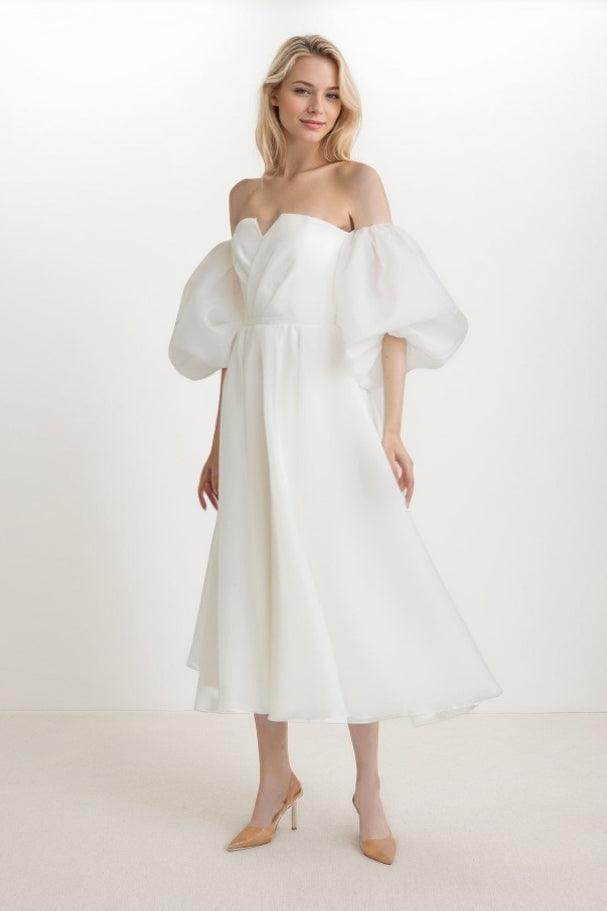 A-Line Tea Length Organza Wedding Dress CW3437 - COCOMELODY